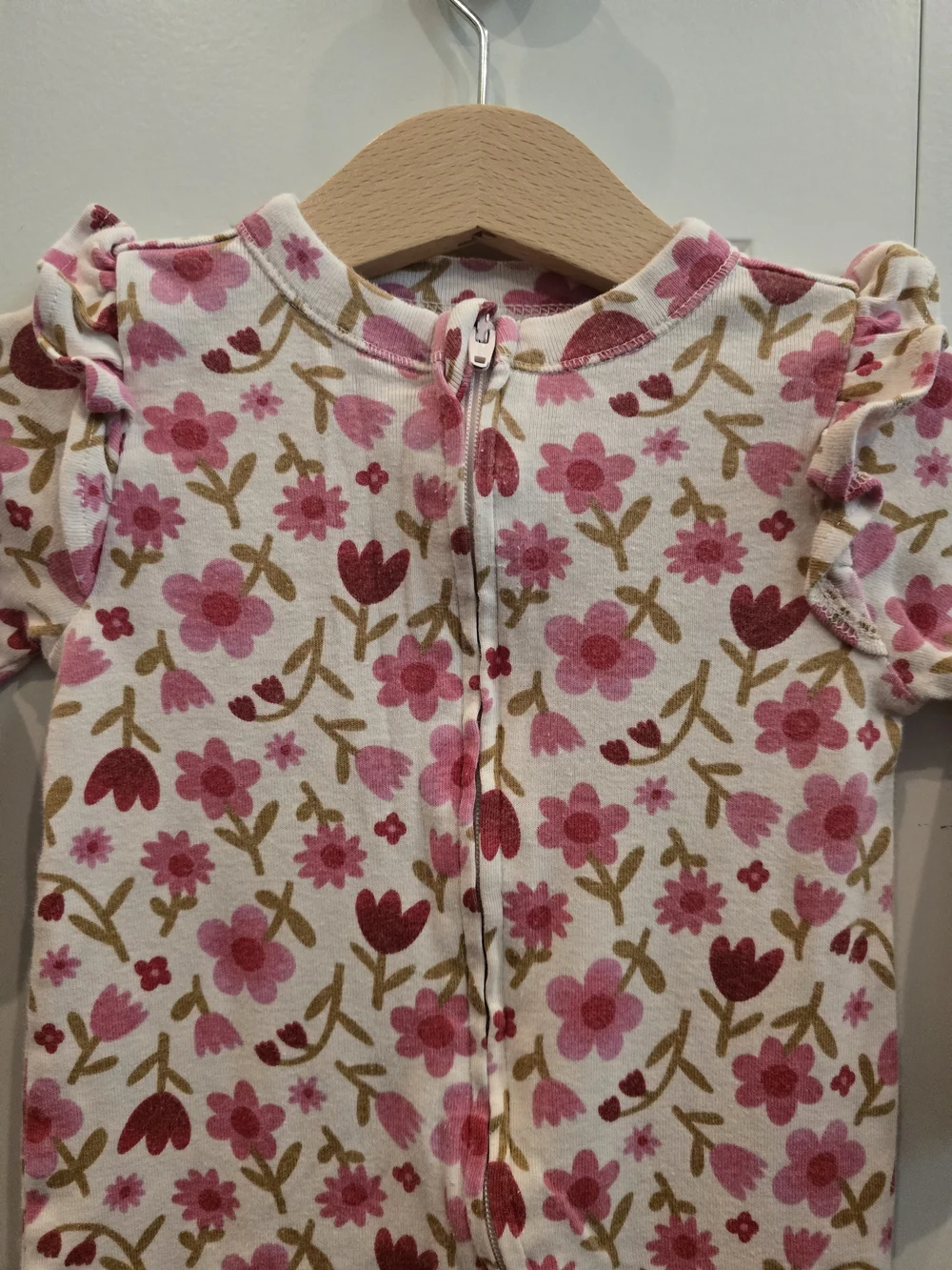 Old Navy Pink and Cream Floral Zip One-Piece Footie